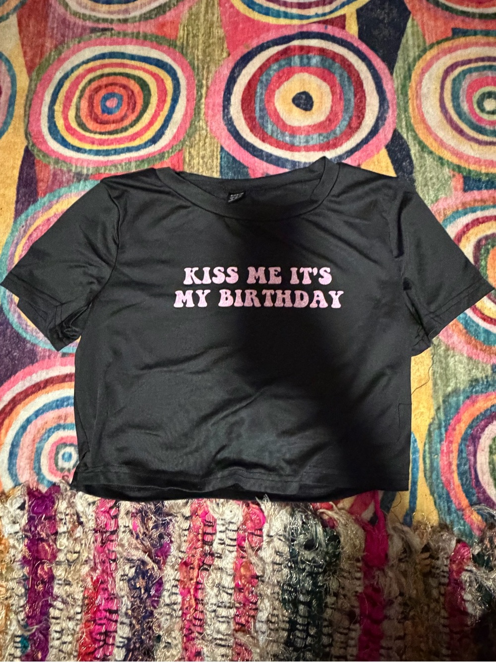 Kiss Me It's My Birthday Black Crop Tee -